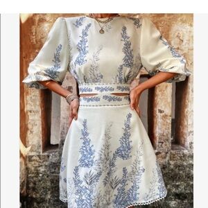 Boho Floral Print Cut Out Tie Back Cuff Sleeve Dress Small